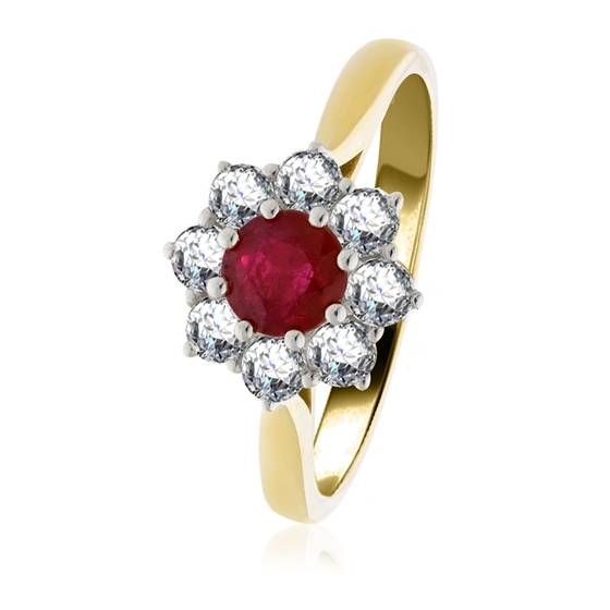 0.65ct Ruby and Diamond Cluster Ring