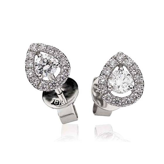 0.60ct VS/E-F Natural Round Diamond Halo Earrings in 18k White Gold