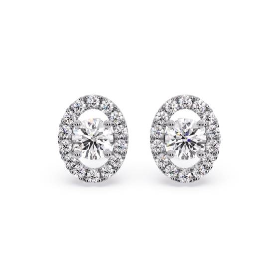 0.80ct VS/E-F Natural Round Diamond Halo Earrings in 18k White Gold