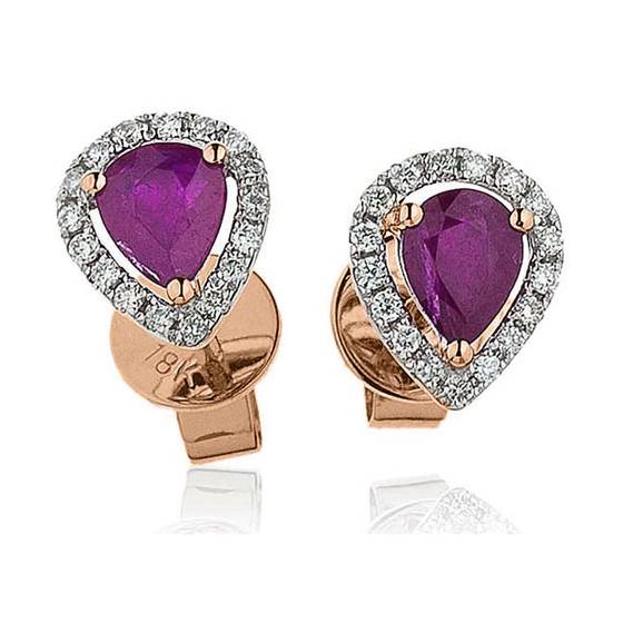 Pear Ruby and Diamond Cluster Earrings