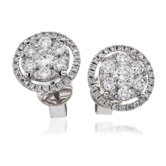 0.90ct VS/E-F Natural Round Diamond Cluster Earrings in 18k White Gold