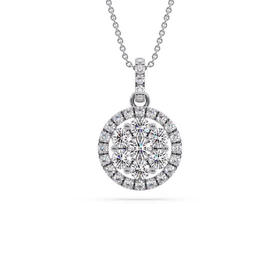 0.60ct VS/E-F Natural Round Diamond Cluster Pendant in 18k White Gold