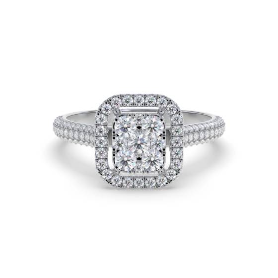 0.60ct VS/E-F Natural Round Diamond Cluster Ring in 18k White Gold