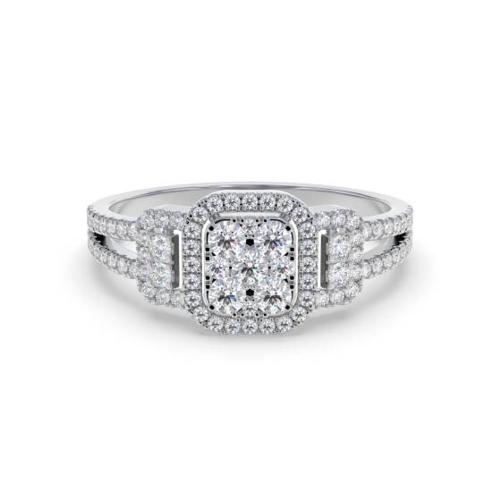 0.53ct VS/F-G Modern Natural Round Diamond Cluster Halo Ring in 18k White Gold