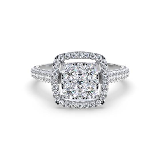 0.70ct VS/E-F Natural Round Diamond Cluster Ring in 18k White Gold