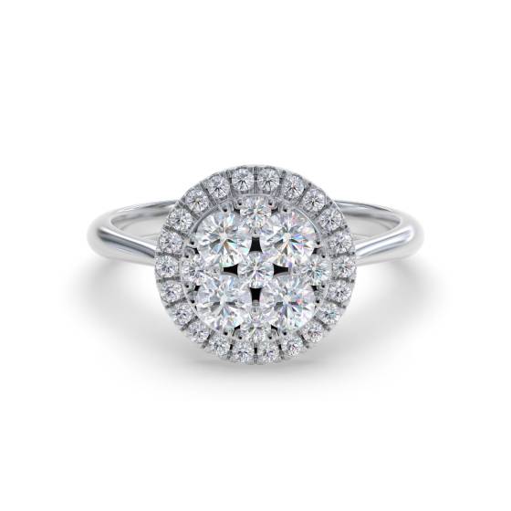 0.50ct VS/F-G Elegant Natural Round Diamond Cluster Ring in 18k White Gold