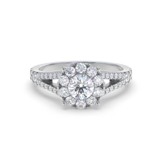 0.65ct VS/E-F Modern Natural Round Diamond Designer Ring in 18k White Gold