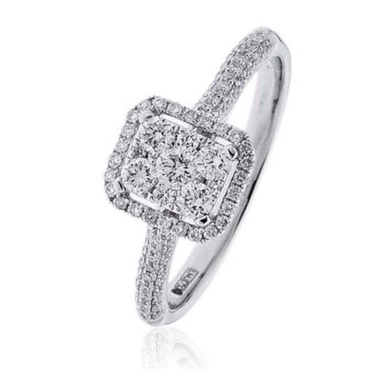 0.80ct VS/E-F Natural Round Diamond Cluster Ring in 18k White Gold