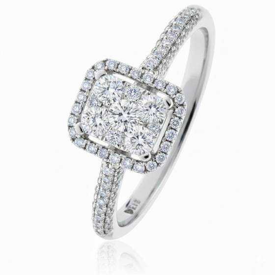 0.80ct VS/E-F Natural Round Diamond Cluster Ring in 18k White Gold