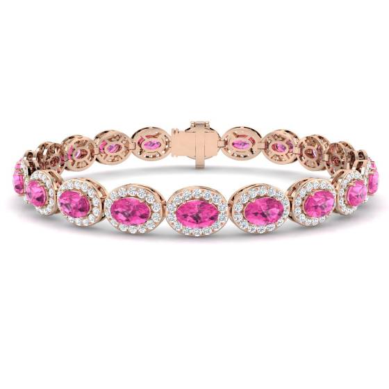12.60ct VS/E-F Oval Pink Sapphire and Round Diamond Set Bracelet