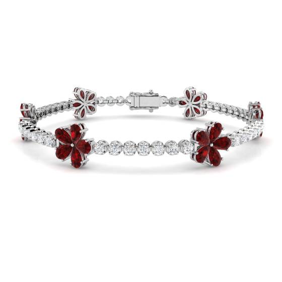 8.30ct VS/E-F Pear Ruby and Round Diamond Designer Bracelet