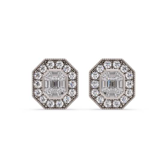 Emerald & Round Diamond Halo Cluster Earrings