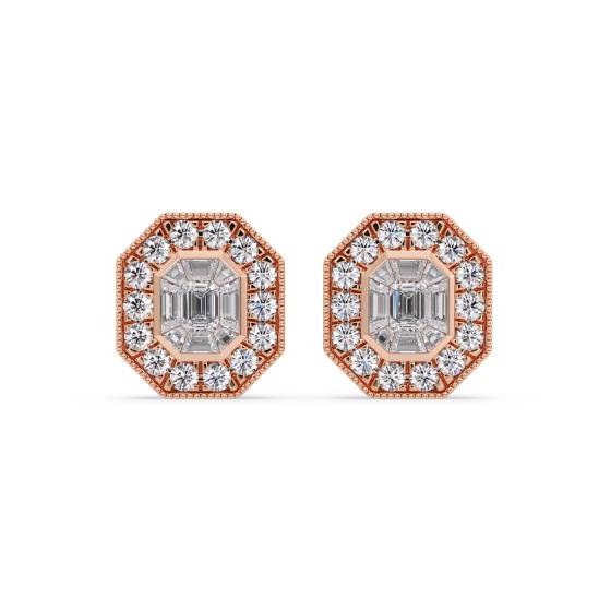 Emerald & Round Diamond Halo Cluster Earrings