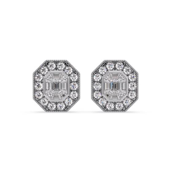 Emerald & Round Diamond Halo Cluster Earrings