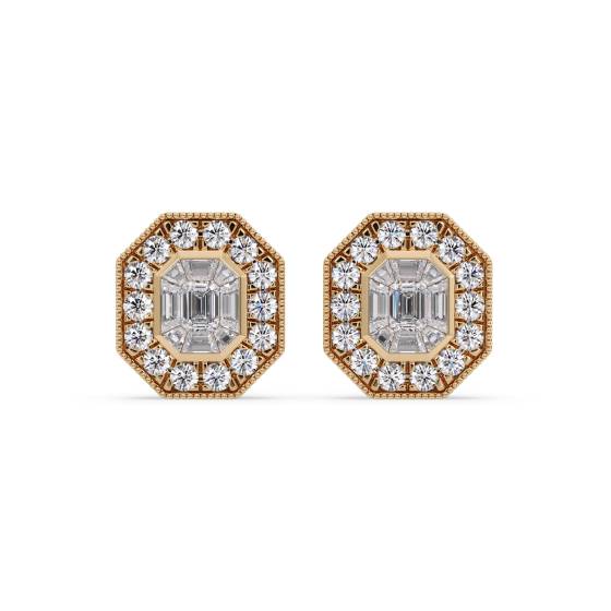 Emerald & Round Diamond Halo Cluster Earrings