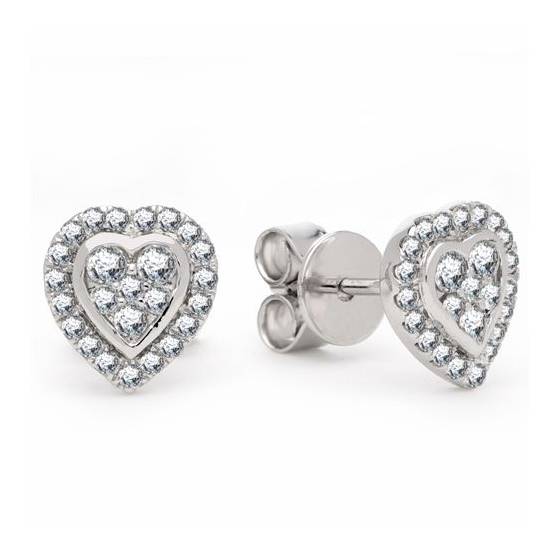 0.32ct VS/E-F Natural Round Diamond Heart Shaped Halo Cluster Earrings in 18k White Gold