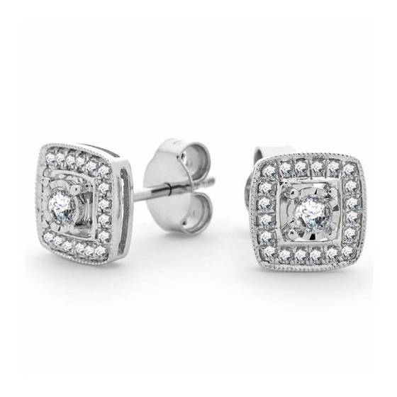 0.28ct VS/E-F Natural Round Diamond Halo Earrings in 18k White Gold