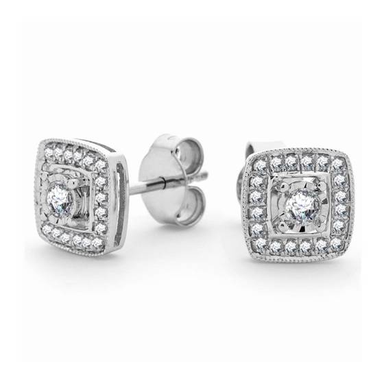 0.28ct VS/E-F Natural Round Diamond Halo Earrings in 18k White Gold