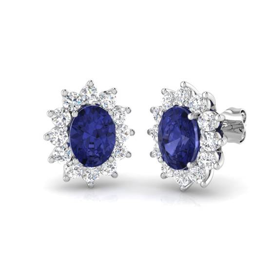 4.00ct VS/E-F Oval Tanzanite and Round Diamond Halo Earrings
