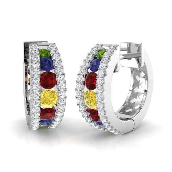 Round Multistone Hoop Earrings