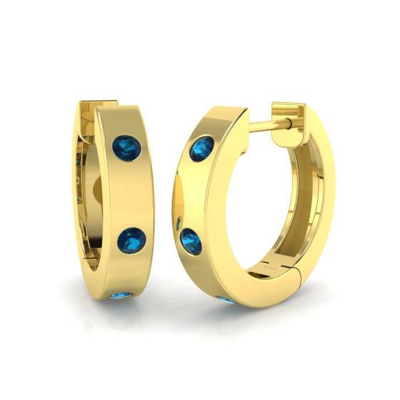 Round Blue Sapphire Gemstone Hoop Earrings