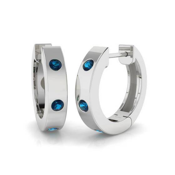Round Blue Sapphire Gemstone Hoop Earrings