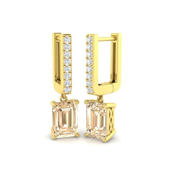 Emerald Morganite Gemstone and Round Diamond Drop Earrings