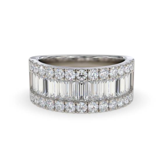 2.40ct Round and Baguette Diamond Multi Row Dress Ring