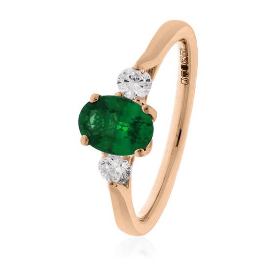 1.60ct Oval Green Emerald and Diamond Trilogy Ring