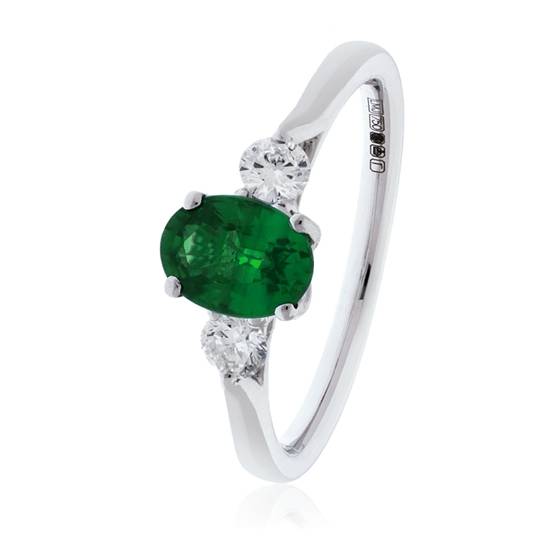 1.60ct Oval Green Emerald and Diamond Trilogy Ring
