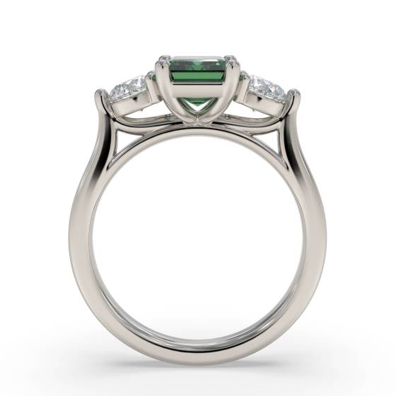 0.70ct Green Emerald and Diamond Trilogy Ring