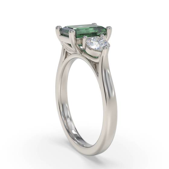 0.70ct Green Emerald and Diamond Trilogy Ring