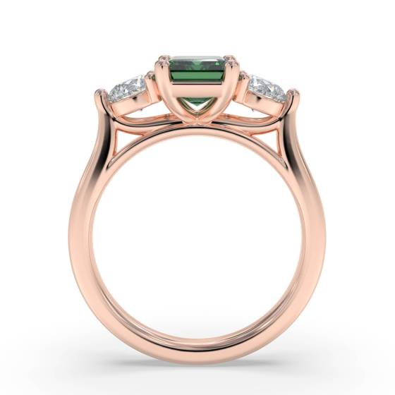 0.70ct Green Emerald and Diamond Trilogy Ring