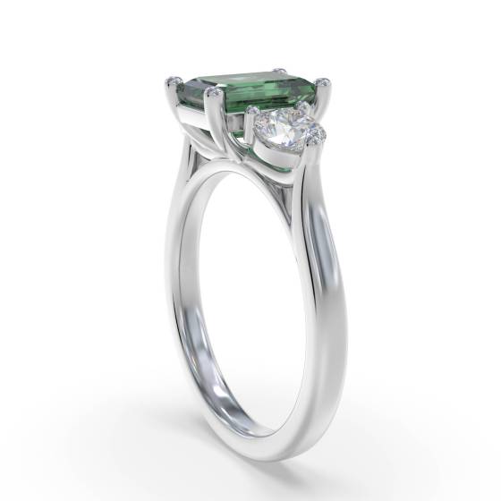0.70ct Green Emerald and Diamond Trilogy Ring