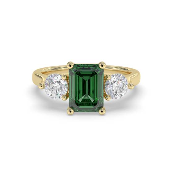 0.70ct Green Emerald and Diamond Trilogy Ring