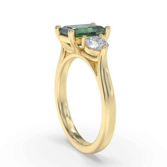 0.70ct Green Emerald and Diamond Trilogy Ring