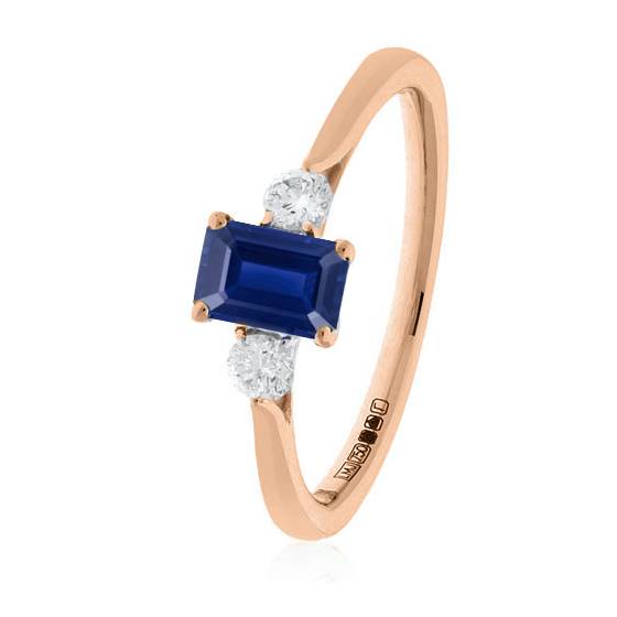 1.35ct Emerald Blue Sapphire and Diamond Trilogy Ring