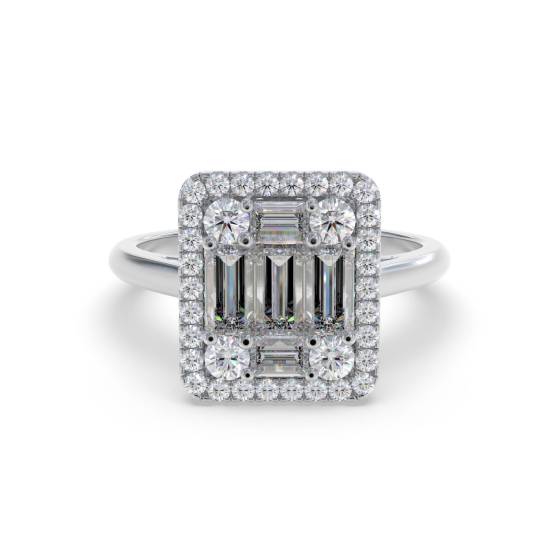1.00ct VS/F-G Natural Round Diamond Cluster Ring in 18k White Gold
