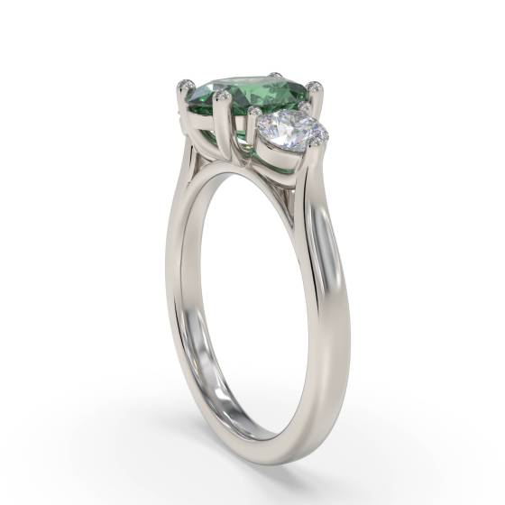0.60ct Oval Green Emerald and Diamond Trilogy Ring
