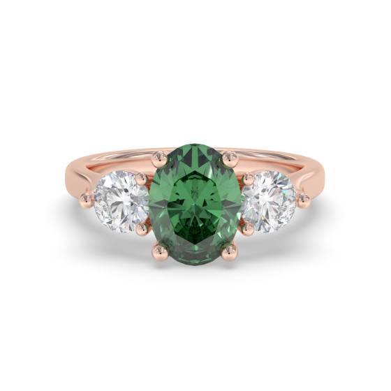 0.60ct Oval Green Emerald and Diamond Trilogy Ring
