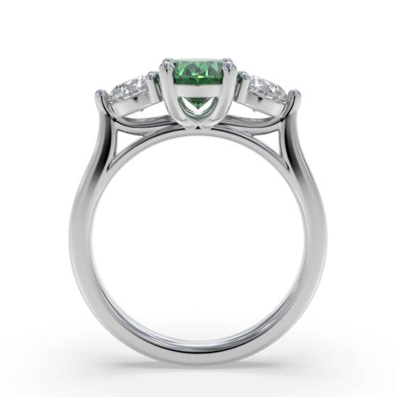 0.60ct Oval Green Emerald and Diamond Trilogy Ring