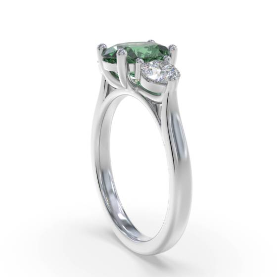 0.60ct Oval Green Emerald and Diamond Trilogy Ring