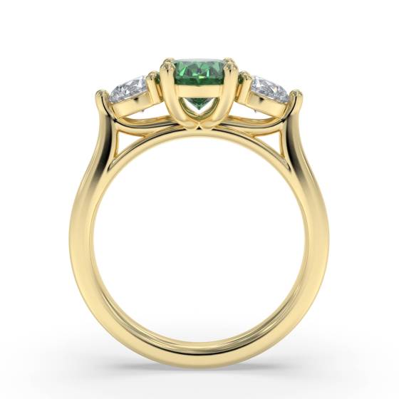 0.60ct Oval Green Emerald and Diamond Trilogy Ring