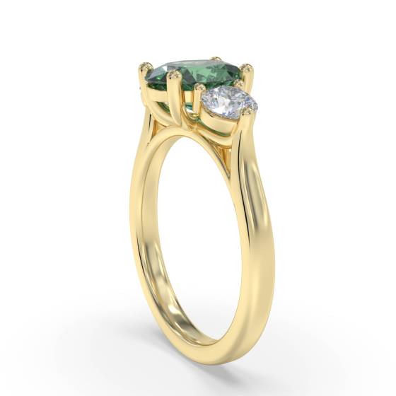 0.60ct Oval Green Emerald and Diamond Trilogy Ring