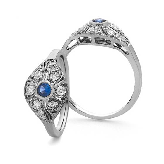0.39ct VS/E-F Blue Sapphire and Natural Diamond Ring in 18k White Gold
