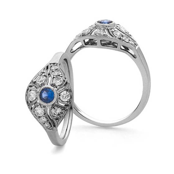 0.39ct VS/E-F Blue Sapphire and Natural Diamond Ring in 18k White Gold