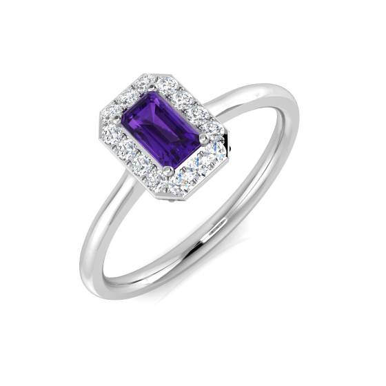 Emerald Amethyst and Round Diamond Halo Ring