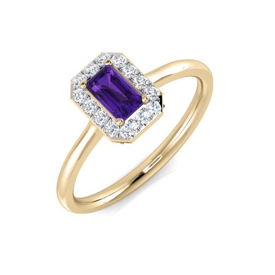 Emerald Amethyst and Round Diamond Halo Ring