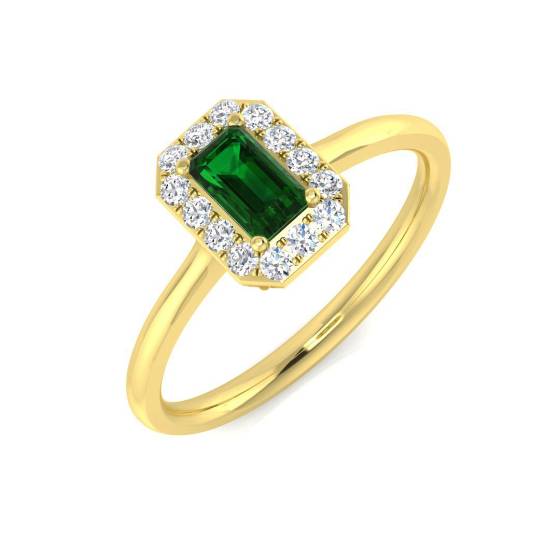 0.45ct VS/E-F Single Halo Emerald and Diamond Gemstone Ring