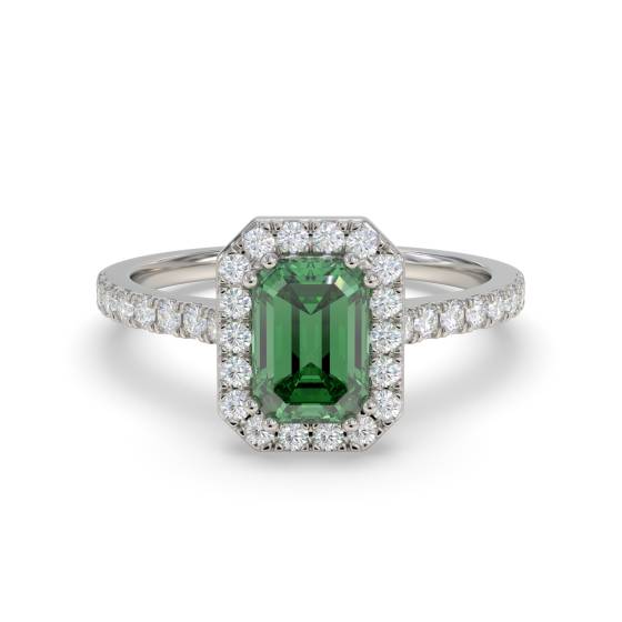 1.20ct VS/E-F Halo Shoulder Set Emerald and Diamond Gemstone Ring